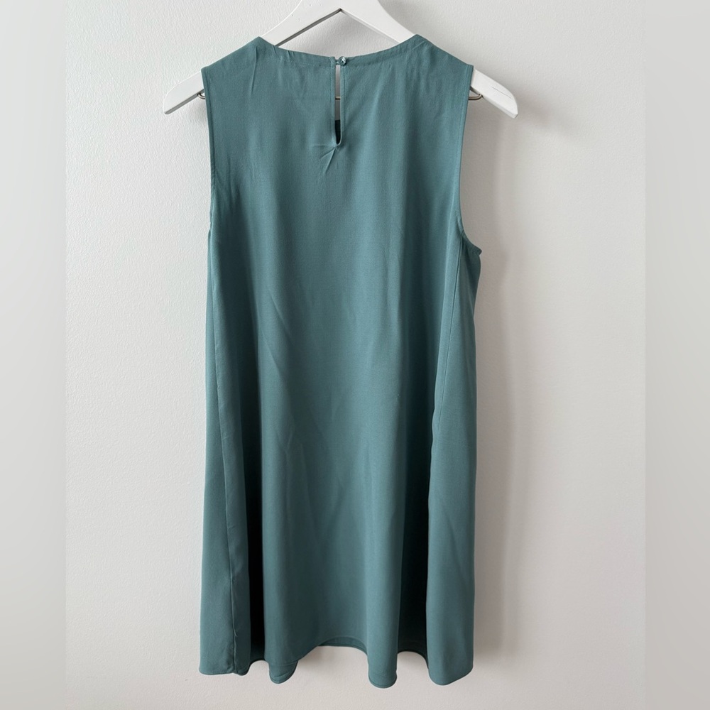 Eileen Fisher Silk Georgette Crepe Round Neck Dress Teal SP - Picture 3 of 9